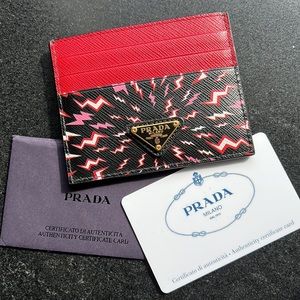 PRADA Red Thunder Saffiano Leather Card Case wallet BRAND NEW + 100% authentic